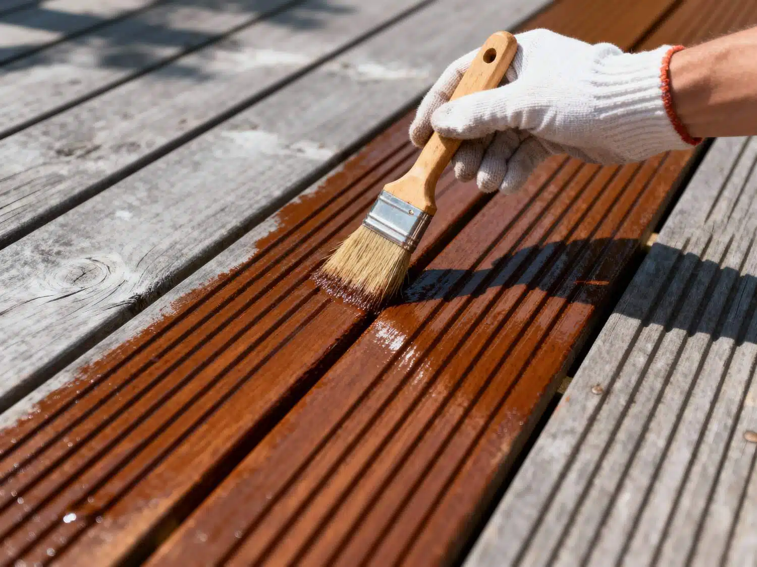 Onderhoud van houten terras met natuurlijke olie
